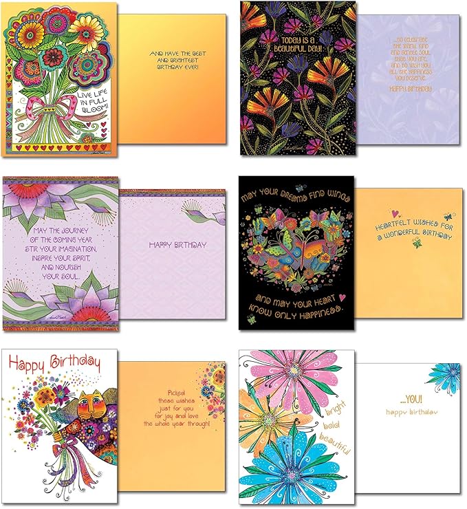 Leanin' Tree The Brilliant Colors of Laurel Burch Greeting Cards Assortment Box, Made In USA, 20 Assorted Cards with Envelopes All Occasion, Cute Stationery Set for Women with Bright Stunning Artwork