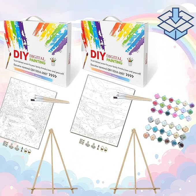 BAISITE Paint by Numbers Kit for Adults Beginners,12" Wx16 L 2 Pack Canvas for Painting Kits for Adults in Colorful Box 1112 Already Framed