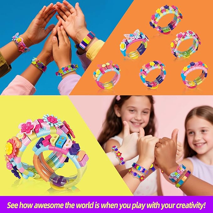 BOLVISEP Friendship Bracelet Making Kit for Girls, 6-12 Year Old Girl Christmas Birthday Gifts, Arts and Crafts Kits for Kids, Kid Rubber Band Bracelet Making Kit with Charm (Butterfly&Flower) 488PCS