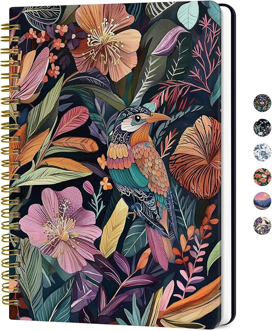 Lined Spiral Journal for Women, A5 Hardcover Cute Notebook for Work & Note Taking, Aesthetic Pretty Journal for Writing, 140 Pages, 6"x8", Tropical Songbird