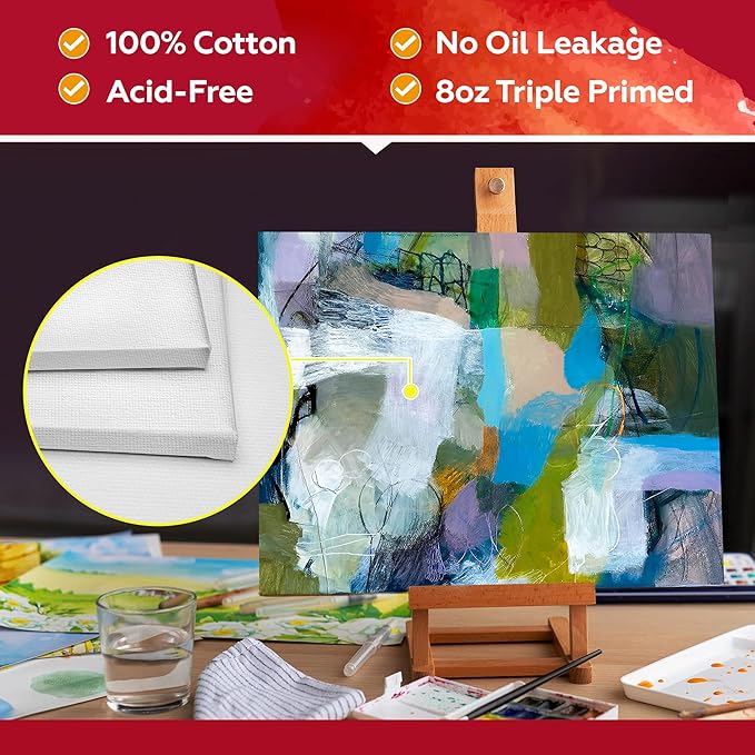 Stretched Canvas for Painting,10Pack 11X14 Inch Stretched White Blank Canvas,8 Oz Triple Primed 5/8" Profile Stretched Canvases,100% Cotton,Canvas for Painting, for Acrylics, Oils