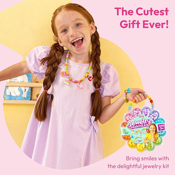 Klever Kits Jewelry Making Kit, Bracelet Making Kit with Bead, Kids Jewelry Bracelet Kit, DIY Kit with 350+ Colorful Beads, Flower-Shaped Storage Case, Crafts Gifts for Girls Ages 3+ by JOVA