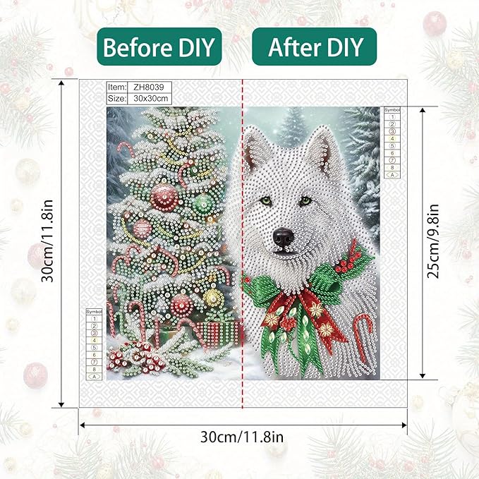 Tontut Diamond Painting Kit for Adult Beginners, White Wolf Dog 5D Special Diamond DIY Crystal Rhinestone Crafts for Home Wall Decoration
