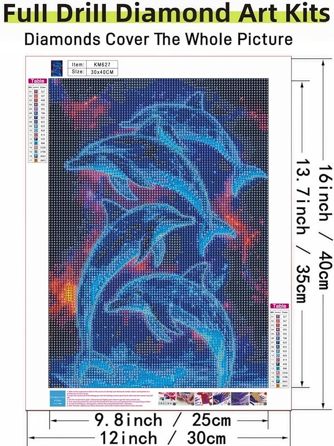 Dolphin 5D DIY Diamond Painting Kits for Adults, Diamond Art Kits for Beginners, Full Drill Dot Painting Gem Art Kits for Home Wall Decor11.8 x15.7 Inch