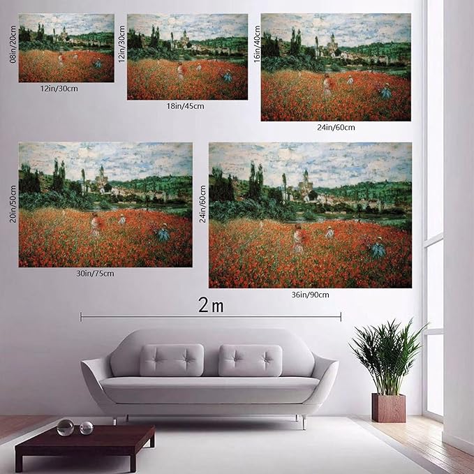 40+ Monet Famous Print Posters Poppy Field near Vetheuil by Claude Monet Impressionism Canvas Art Poster And Wall Art Picture Print Modern Family Bedroom Decor Posters Frame 16×24inch(40×60cm)