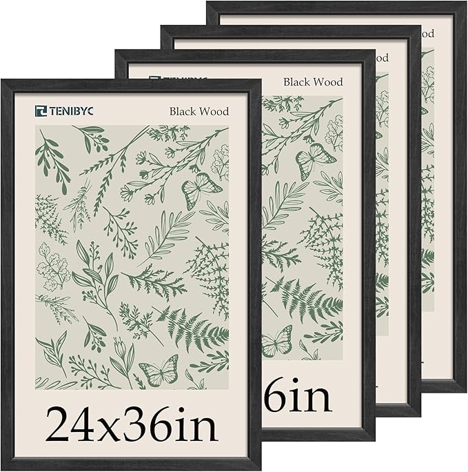 Picture Frame 4 Pack - Solid Wood Poster Photo Frame - Woodgrain Series - Room, Office, Gallery, Studio Display - Wall Hanging