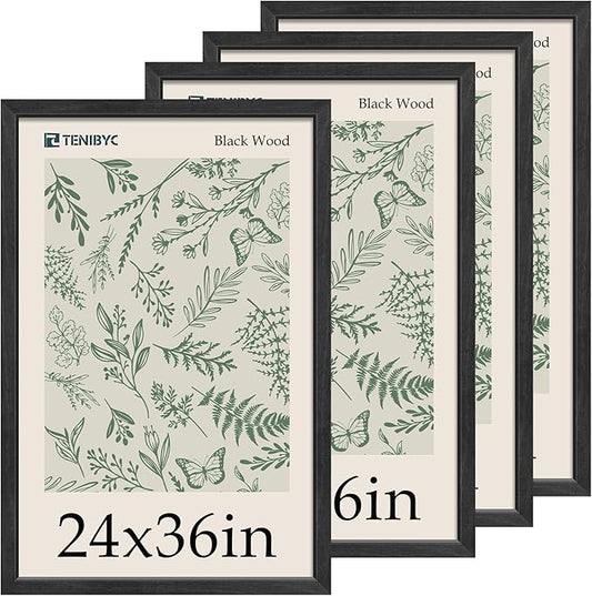 Picture Frame 4 Pack - Solid Wood Poster Photo Frame - Woodgrain Series - Room, Office, Gallery, Studio Display - Wall Hanging