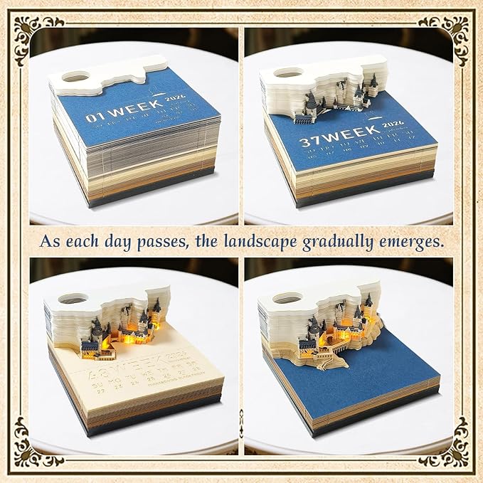 Time Piece Calendar- 2026 3D Timepiece Pocket Calendar, Desk Calendar with Lights Smart Desktop Memo Pad for Desk Decorations.