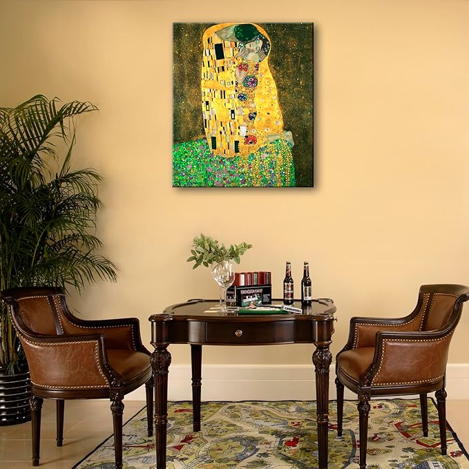 Canvas Prints Wall Art The Kiss Painting by Gustav Klimt, Famous Artwork Poster for Living Room, Bedroom Office Home Decoration 24"x36"
