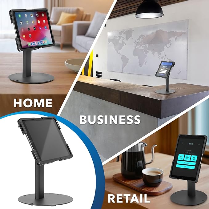 Mount-It! Universal Tablet Stand with Tilt, Anti-Theft Retail iPad POS Kiosk Stand, Fits Tablets from 9.7" to 13" Screen Size, 90° Rotation for Portrait and Horizontal Viewing, Durable Steel, Black