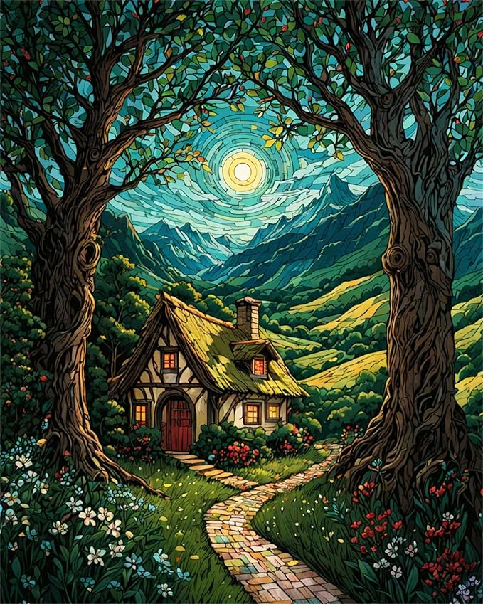ldazao Landscape Paint by Numbers Kit for Adults Beginner Moon Forest Adult Paint by Number Kits On Canvas Adults' Paint-by-Number DIY Oil Painting Kits for Gift Wall Decor 16x20 Inch