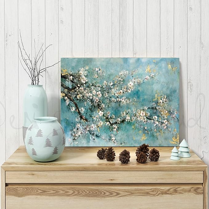 ARTISTIC PATH Abstract Wall Art Flower Picture: Dogwood Bloom Painting Artwork Print on Canvas for Bedroom (24" W x 18" H,Multi-Sized)