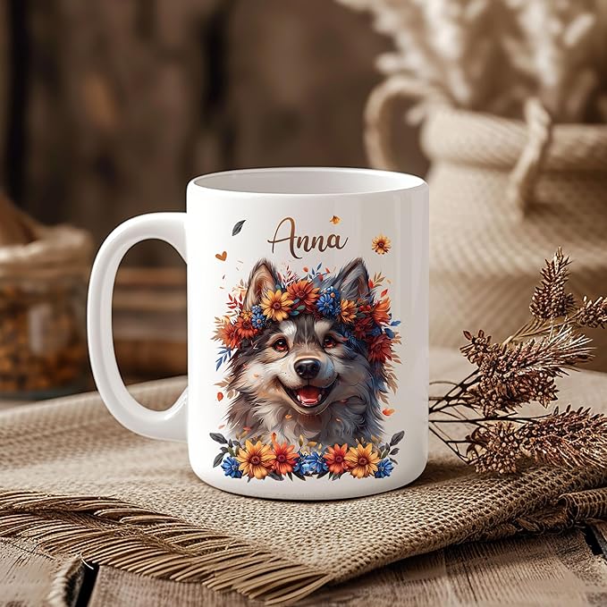 Hyturtle Personalized Cute Wolf Coffee Mug - Gift For Wolf Lover - Just A Girl Who Loves Wolves - Wolf Gift For Women - Animal Lover Gift - Birthday - Custom Name Coffee Cup Ceramic Mug 11oz - 15oz