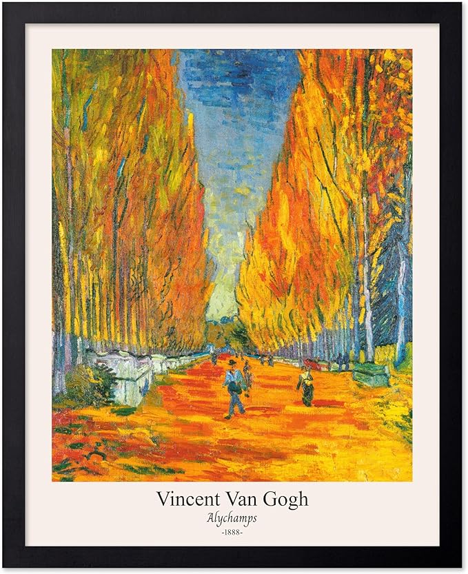 Monem Art Vintage Van Gogh Poster - Retro Alychamps Print - Les Alyscamps Art - Impressionism Art - Fine Art - Classic Painting Art - Great Bedroom or Office Wall Decor - 11x14 Black Framed