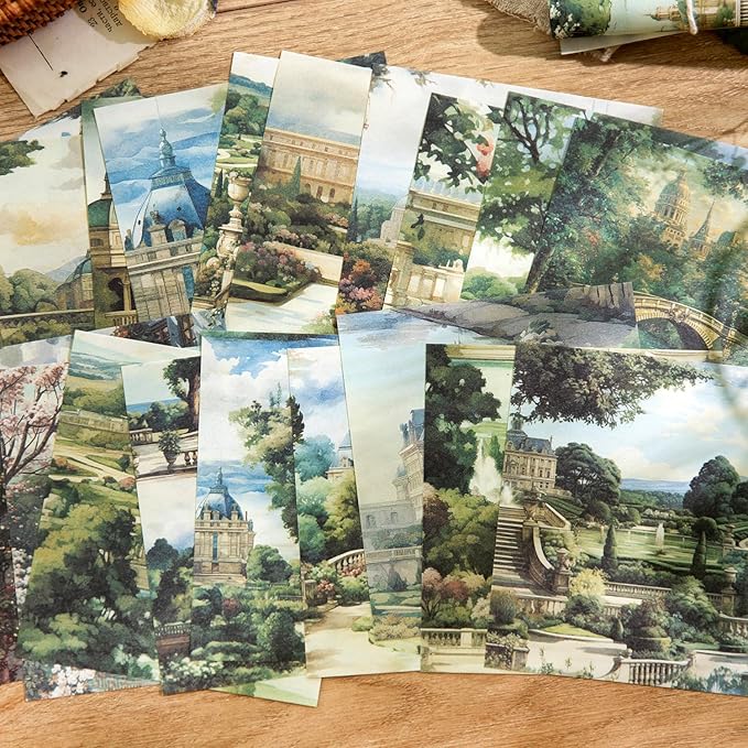 160Pcs Vintage Fantasy Scrapbook Paper, Building Ephemera Pack for Journaling and Junk Journal Supplies, Scrapbooking Kit with Glue Tape