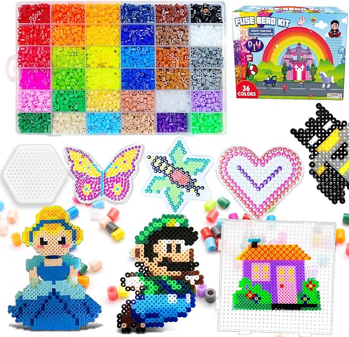 FUNZBO 11000 5mm Fuse Beads Kit - 36 Colors | 66 Patterns, Christmas Arts and Crafts for Kids, Teens and Adults, Toys Crafts for Room Decorations, Christmas Gifts for Girls, Boys and Kids Age 5+