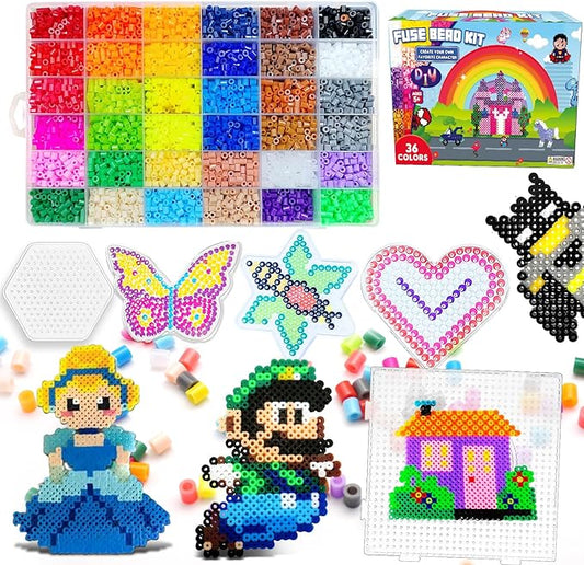 FUNZBO 11000 5mm Fuse Beads Kit - 36 Colors | 66 Patterns, Christmas Arts and Crafts for Kids, Teens and Adults, Toys Crafts for Room Decorations, Christmas Gifts for Girls, Boys and Kids Age 5+