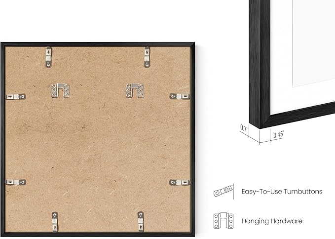 HAUS AND HUES 16x16 Black Metal Picture Frames Matted to 12x12 - Features Premium Aluminum & Hanging Hardware, Shatterproof Plexiglass - Ideal for Home, Room, Office (16x16 in, Black, Set of 15)
