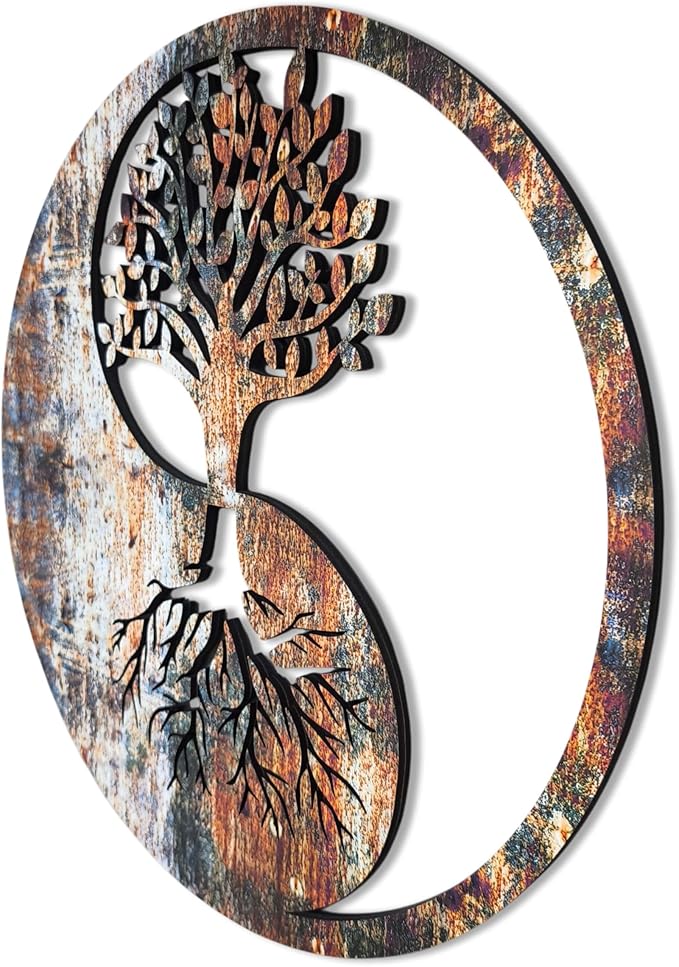 Venovez Yin Yang Wall Decor (Wood-Metal) Tree of Life Wall Art, Yin Yang Decor, Metal Wall Decor, Interior Decoration, Wall Hangings