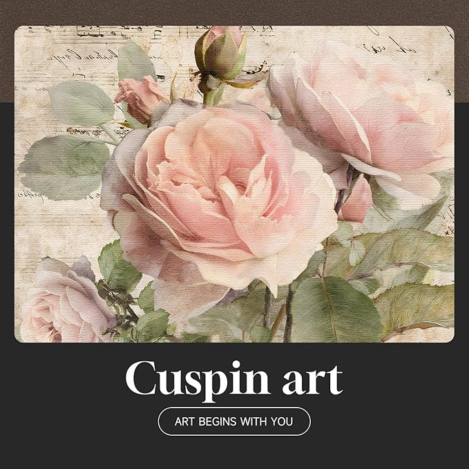 Framed Vintage Floral Wall Art, Set of 6 Retro Botanical Flower Canvas Painting Prints Artwork for Rustic Farmhouse, Elegant Pink Rose Pictures for Bedroom Living Room Kitchen Office Home Decor, 11x14
