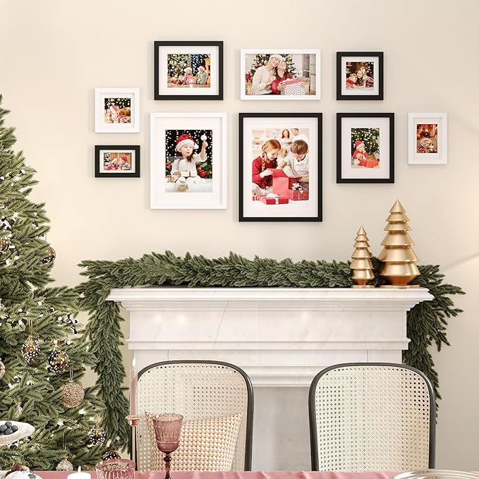 KINLINK 12x16 Picture Frame Black, Solid Wood Frames with Acrylic Plexiglass for Pictures 11x14/9x12 with Mat or 12x16 without Mat,Wall Display Photo Frame, Set of 4