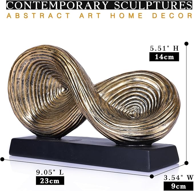 orenm Modern Infinity Loop Symbol Sculpture,Abstract Art Geometric Knot Home Decorations,Unique Shelf Decor Sculpture for Desk Paperweights,Entryway Table,Living, Coffee Table Decor (Gold)