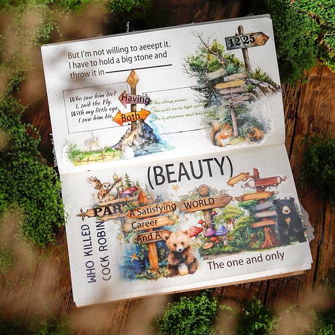 90Pcs Nature Scrapbook Stickers, Forest Mushroom Stickers,Travel Clear PET Sticker for Scrapbooking, Junk Journal, Embellishment Decoration Diary, Planner (Travel Guide)