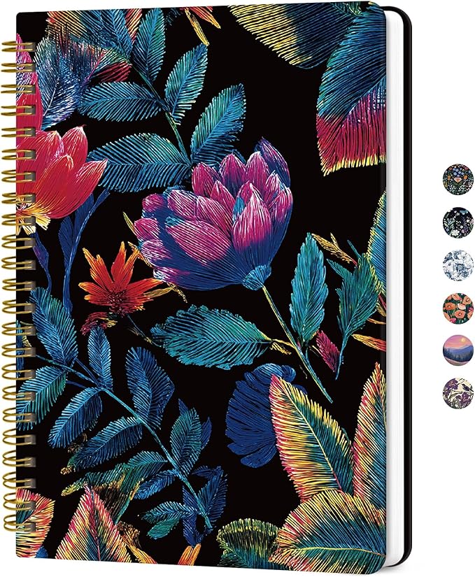 Lined Spiral Journal for Women, A5 Hardcover Cute Notebook for Work & Note Taking, Aesthetic Pretty Journal for Writing, 140 Pages, 6"x8", Neon Tropics