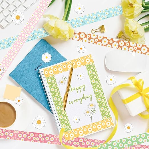 12 Rolls Daisy Washi Tape Set - Spring Summer Flower Decorative Tape for Journals, Planners, Scrapbooking, Packaging & Crafts DIY - 12 Unique Patterns