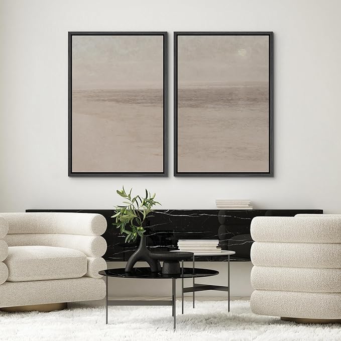 SIGNWIN Framed Canvas Print Wall Art Set Soft Abstract Landscape Cool and Neutral Tones Modern Minimalism Decorative Nordic for Living Room, Bedroom, Office - 24"x36"x2 Black