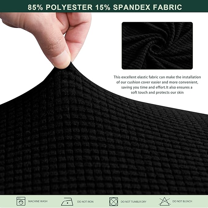 CHUN YI Stretch Couch Cushion Cover Suitable for 3 Settee, Sofa Seat Slipcover with Spandex Jacquard Fabric(Large,Black)