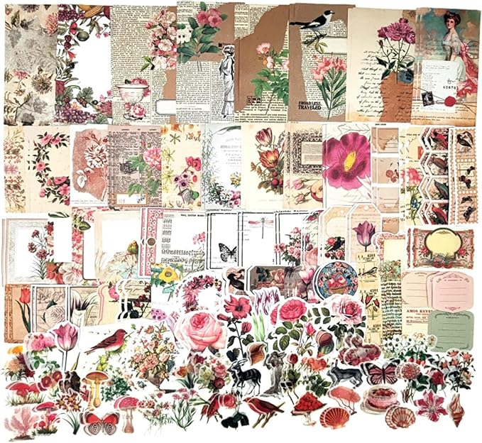 200PCS Vintage Scrapbooking Supplies Kit for Journaling, Scrapbook Sticker Paper Pack for for Bullet Journals Junk Journal Planners Aesthetic Cottagecore Room Decor Wall Art Collage Album