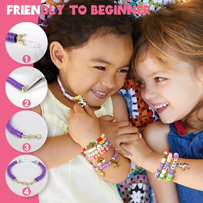Gionlion Christmas Gifts for Girls, Bracelet Making Kit Crafts for Jewelry Making Supplies Kit with 198Pcs Letter Beads, Unicorn/Mermaid DIY Birthday Christmas Toys Gifts for Kids