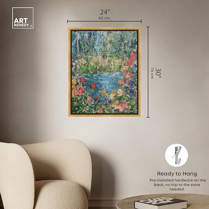 Art Remedy Serene Escape Framed Impressionism 1 Piece Canvas Wall Art/Monet And Van Gogh Inspired Art, 25.5" x 31.5", Gold Frame