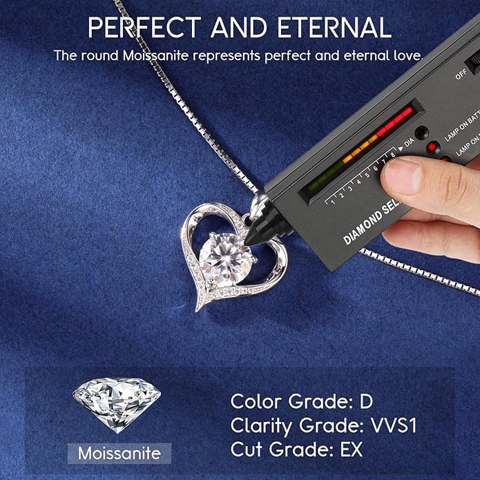 MOOSEA Christmas Gifts for Women Wife, 1-3ct D Color VVS1 925 Sterling Silver Anniversary Birthday Gifts for Women Wife Girlfriend Jewelry Moissanite Necklace