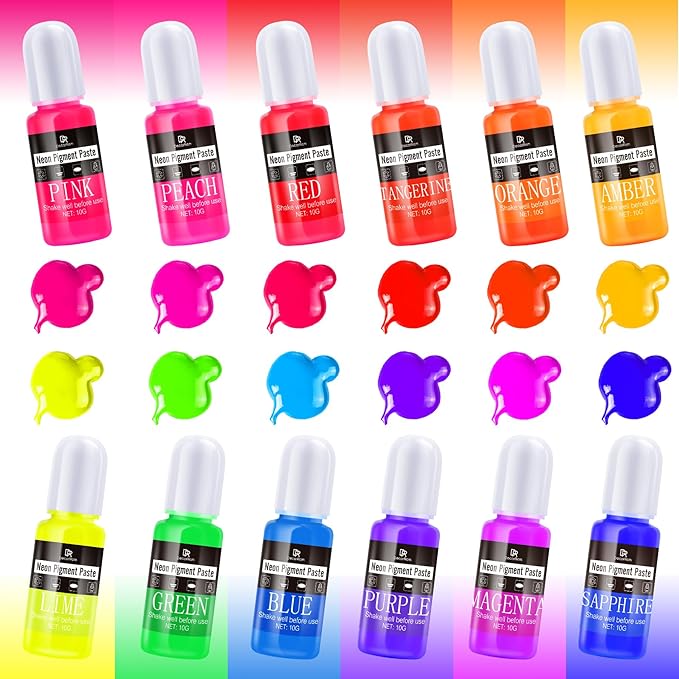 Neon Pigment Paste, 12 Colors Pigment Paste for Epoxy Resin, Opaque Resin Pigment, Vibrant Color Easily Mix for Making Jewelry, Bath Bombs, Soap, Candles, Halloween Themes, Nail Art, Slime/Coasters