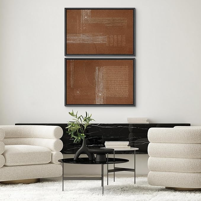 SIGNWIN Framed Canvas Print Wall Art Set Mid-Century Black Polygon Landscape Abstract Shapes Digital Art Modern Art Decorative Minimalism Vintage for Living Room, Bedroom, Office - 16"x24"x2 Black