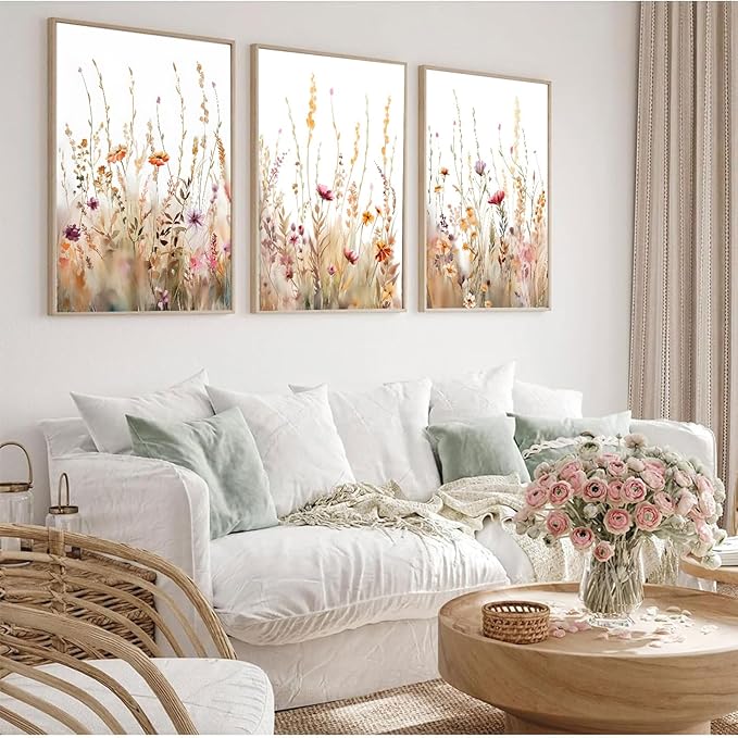 3Pcs Nursery Botanical Floral Wall Art Boho Wildflower watercolor Bouquet Canvas Wall Decor Pictures Forest Flower Posters Prints for Living Room Classroom Baby Bedroom Decoration Unframed