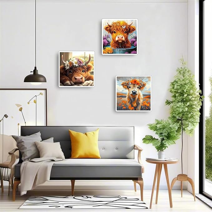 Jiqinsiye 3 Pcs Wooden Framed Calf Paint by Number for Adults,DIY Cow Painting Kits for Adult,Color by Numbers Acrylic,Paint by Number Canvas Crafts Watercolor for Beginner Home Decor (Cattle)