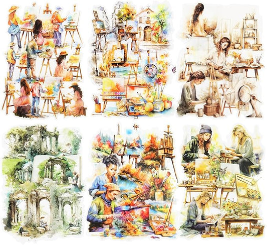 90 Pcs Lanscape PET Stickers Set, Art-Themed Stickers for Scrapbooking, Journaling and DIY Crafts
