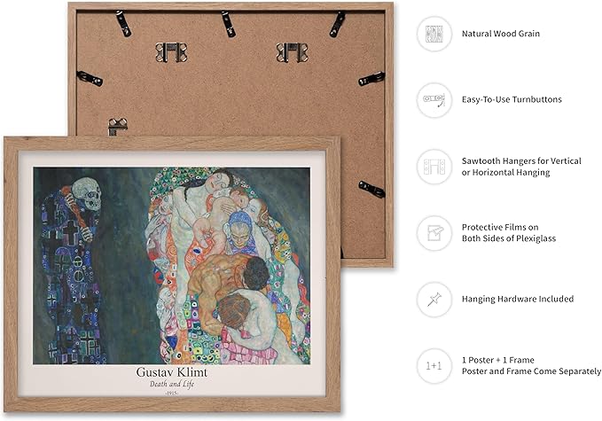 Poster Master Vintage Gustav Klimt Poster - Retro Death and Life Print - Art Nouveau - Symbolism Art - Abstract Art - Aesthetic Art - Classic Painting - Living Room Decor - 11x14 Beige Framed