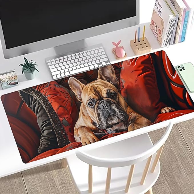 French Bulldog Gaming Mouse Pad, Office Desk Mat, Anti-Slip Rubber Base Cool Aesthetic Mouse Pads for Computer Laptop Keyboard School Home Desktop Gamer Home Accessories Decor 31.5" x 11.8"