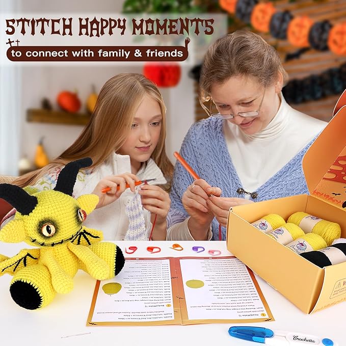 Crochetta Crochet Kit for Beginners, Amigurumi Crocheting Kits w Step-by-Step Video Tutorials, Knitting Starter Supplies for Adults Kids, Crochet Devil (40%+ Yarn)