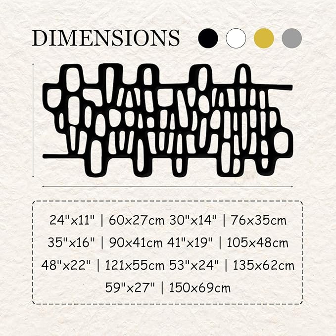 Abstract Geometric Metal Wall Art, Modern Circles Metal Decor, Minimalist Line Art, Long Narrow Sign, Luxury Modern Artwork for Living Room, Farmhouse, Office (Black, 59"x27" | 150x69cm)