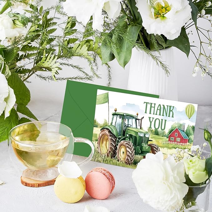Whaline 24 Pack Tractor Thank You Cards Greeting Cards Blank Note Card with Envelopes Stickers for Farmhouse Birthday Baby Shower, 4 x 6 Inch
