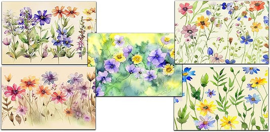 Wildflower Greeting Cards, Set of 10, All Occasion 5 x 7 inch Note Cards with Envelopes, Blank Inside, Colorful Watercolor Floral Bouquet Designs