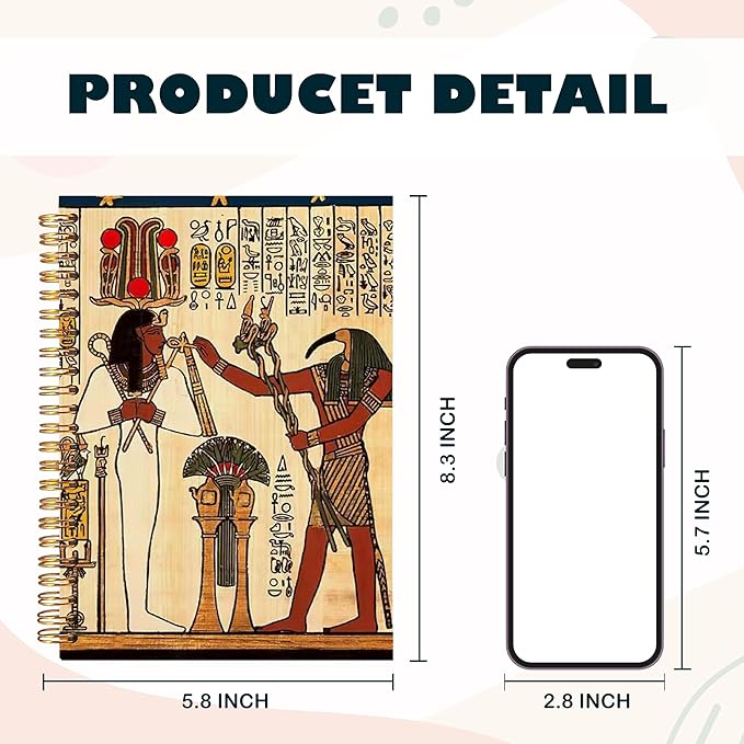 BearCake Ancient Egypt Theme Vintage Notebook Journal, Egytian Mathology Gifts, Ancient Egypt Gifts for Women, Hardcover Spiral Notebook 5.5x8.3