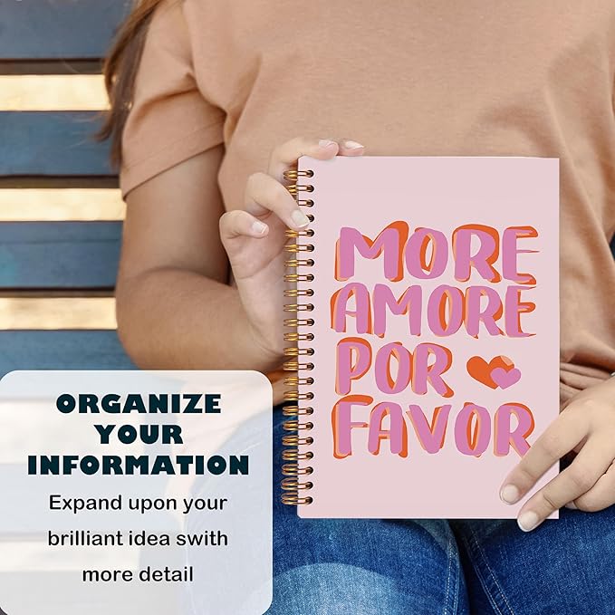 Preppy Pink Notebook, Trendy Girly Notebooks for Note Taking, MORE AMORE POR FAVOR Inspirational Journal for Women, Aesthetic Journal Spiral Notebook 5.5x8.3 Inch