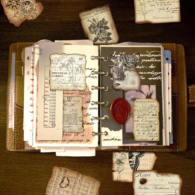 PRSTINCOL Vintage Journaling Stickers,Scrapbook Supplies for Planners,100Pcs Junk Journal Supplies with Antique Map Prints, Distressed Edges for Kids Teenagers Adults