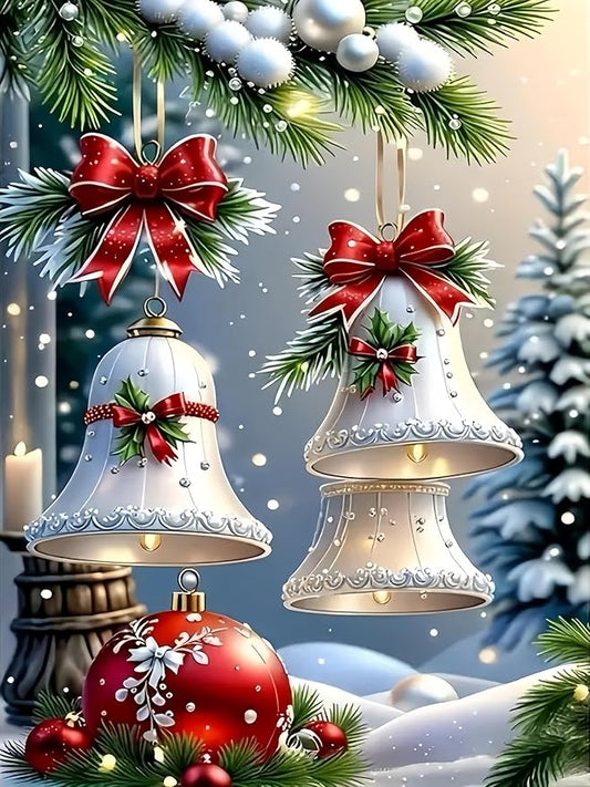 Christmas Bell Painting by Numbers Kit for Adults Beginner,Paint by Numbers Easy for Adults,Winter Landscape Adult Paint by Number Kits on Canvas,Number Painting Oil Painting Home Wall11.8X15.8 Inch
